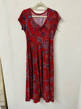 Red Chaps Floral Midi Dress - V-Neck Cap Sleeve